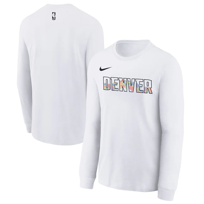 Men's White Denver Nuggets 2024/25 City Edition Essential Logo Long Sleeve T-Shirt